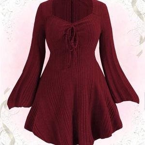 Sweetheart Neck Knot Front Trumpet Sleeve Ruched Bust Lace Up Front Dress 1X 14